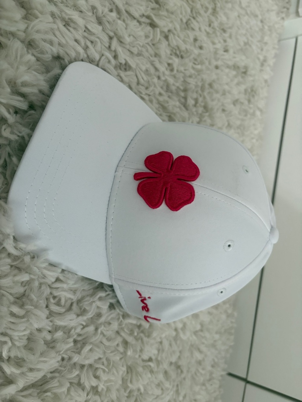 White Baseball Cap with Pink Four-Leaf Clover Embroidery